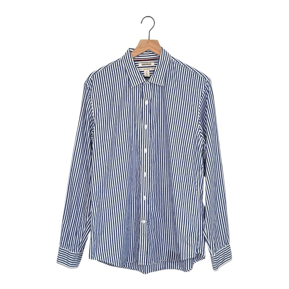 Goodthreads Men's Buttondown Shirt Large Long Sleeve Cotton Striped Blue White